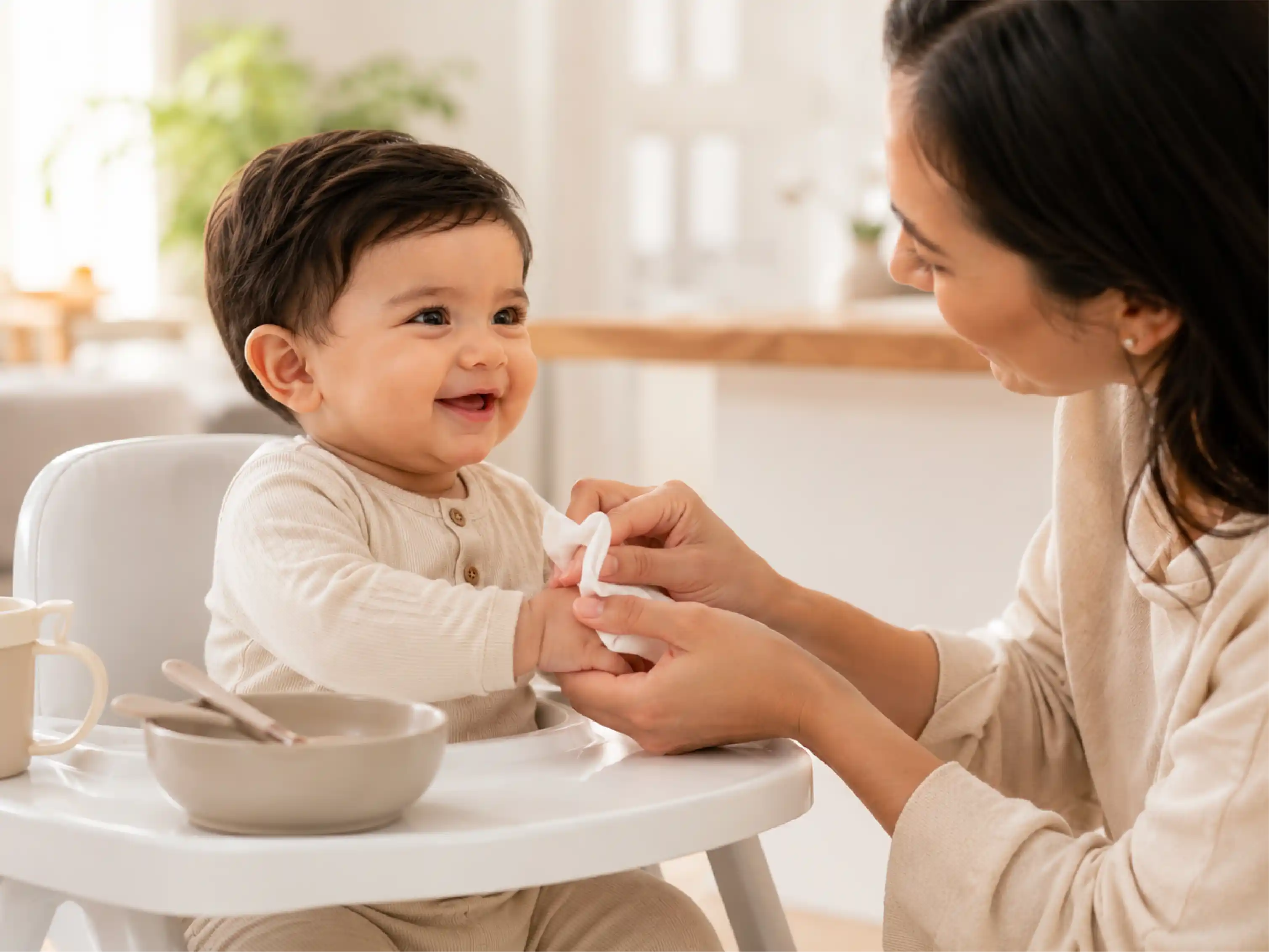 Baby wipe after feeding clean-up